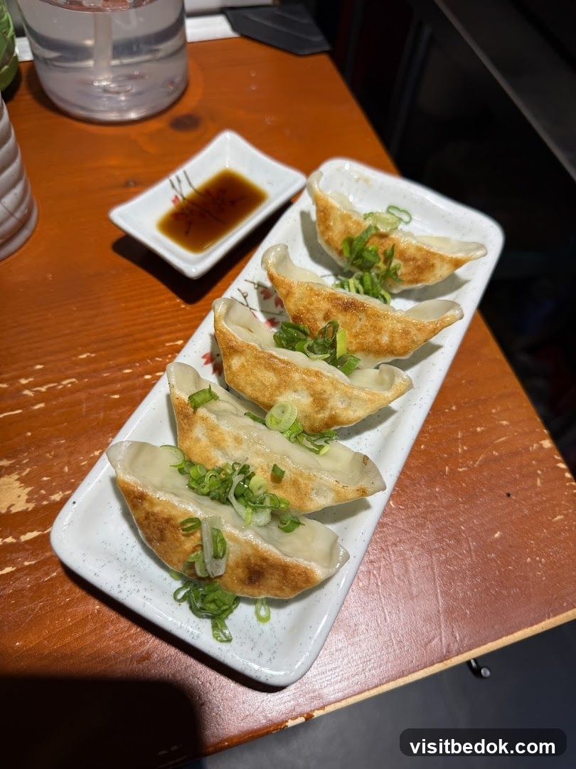 Pan-fried dumplings with soy sauce