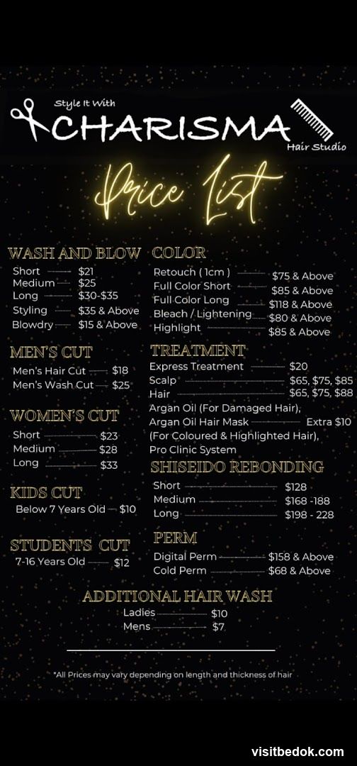 Charisma Hair Studio Price List