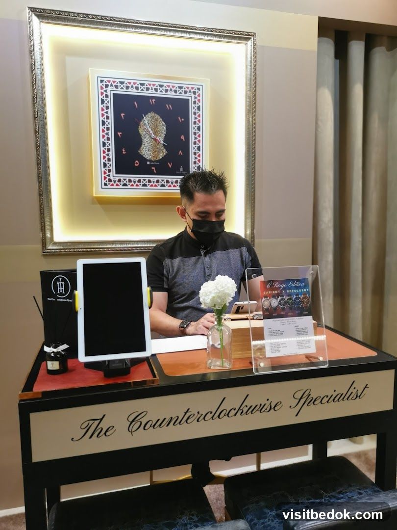 Reception Desk with Artwork and Display