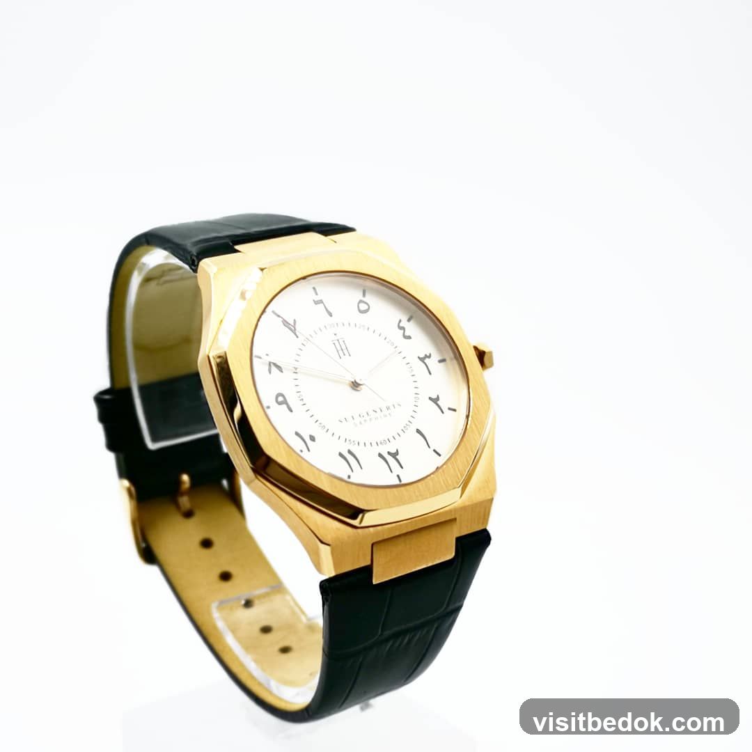 Gold Watch with Black Leather Strap