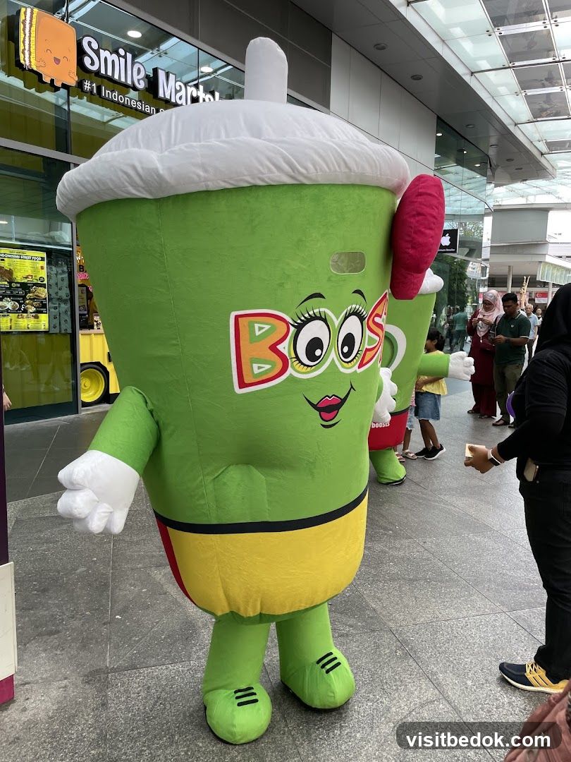 Mascot in front of a store