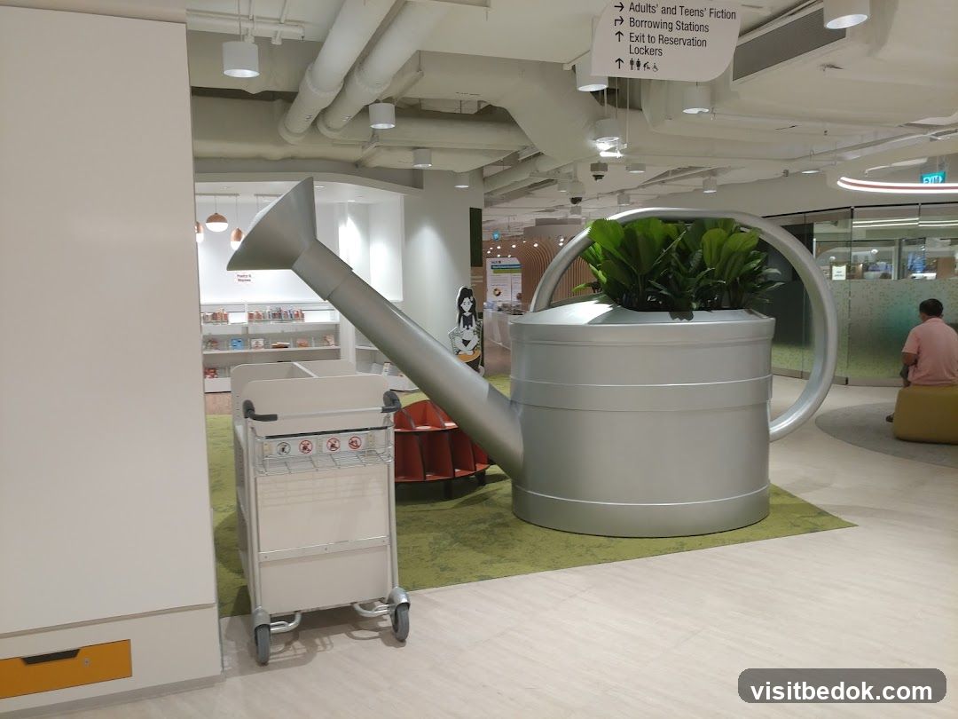 Library Interior with Watering Can Planter