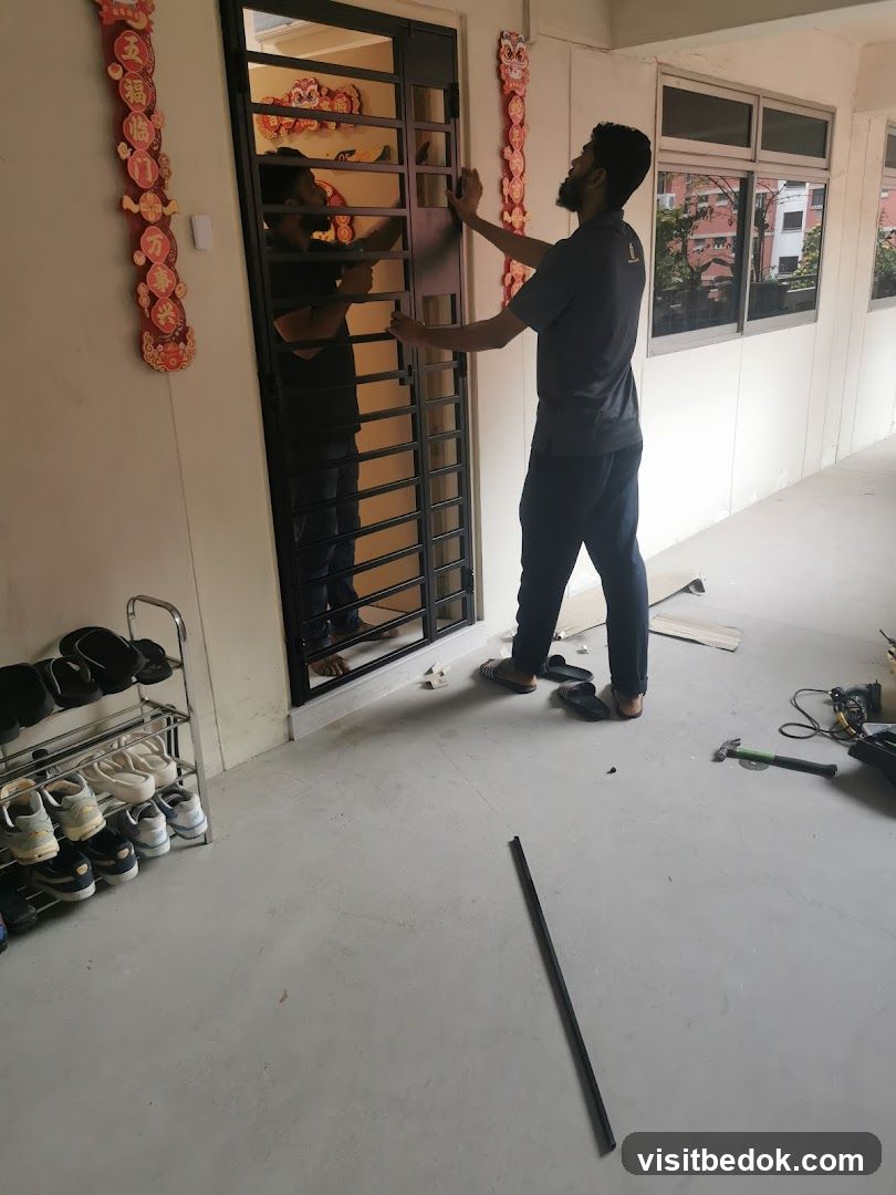 Man Installing Security Grille