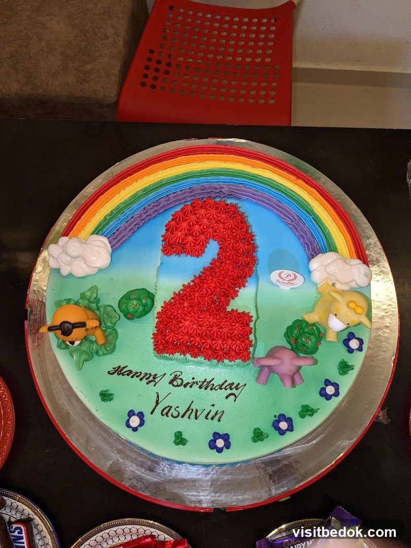 Birthday Cake with Rainbow and Animals