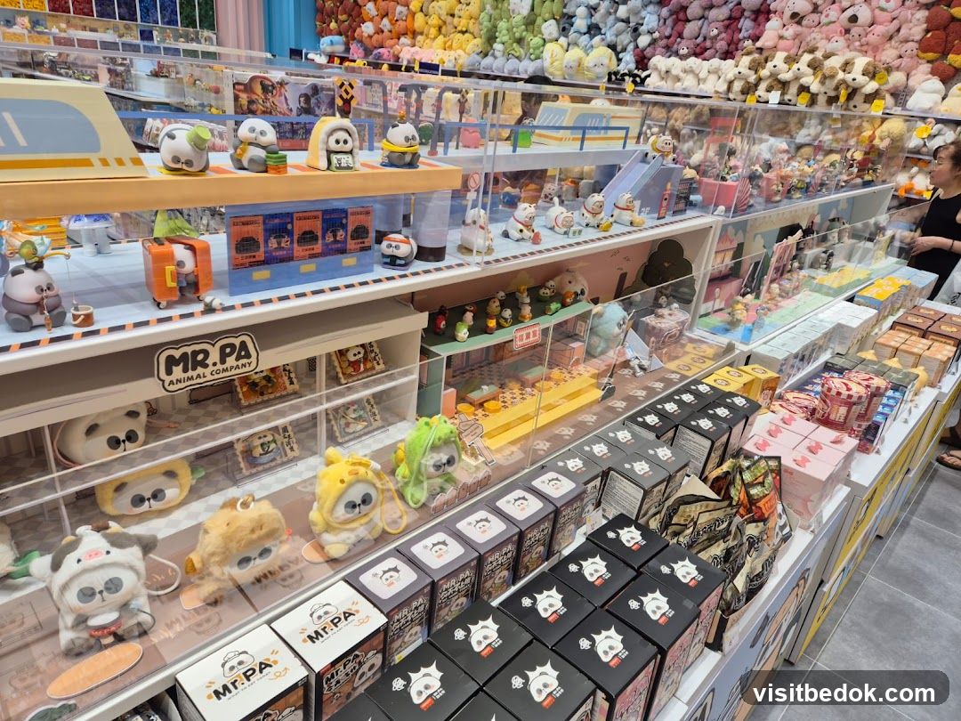 Plush toys and collectibles in a store
