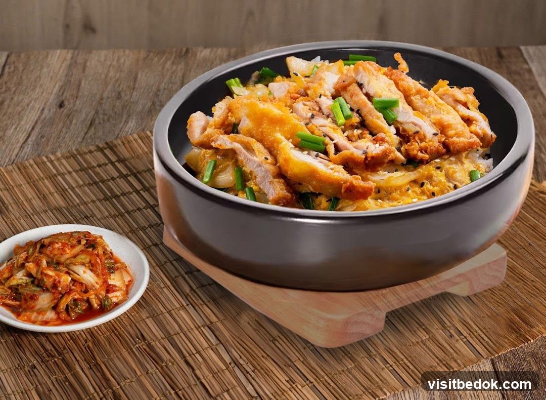 Fried Chicken Rice Bowl with Kimchi