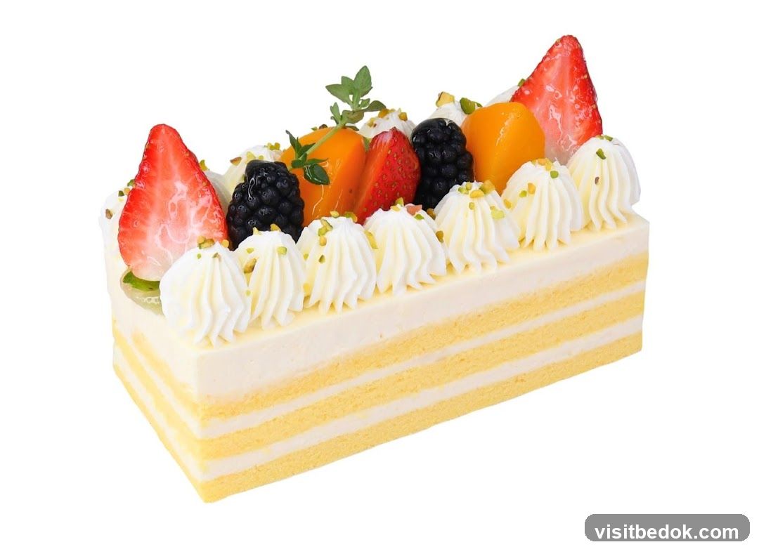 Rectangular Cake with Fruit and Cream
