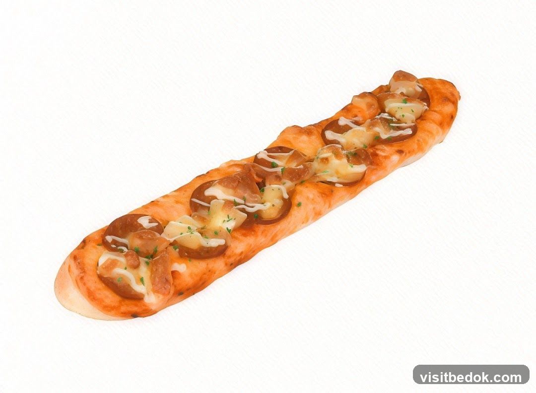 Long savory pastry with toppings