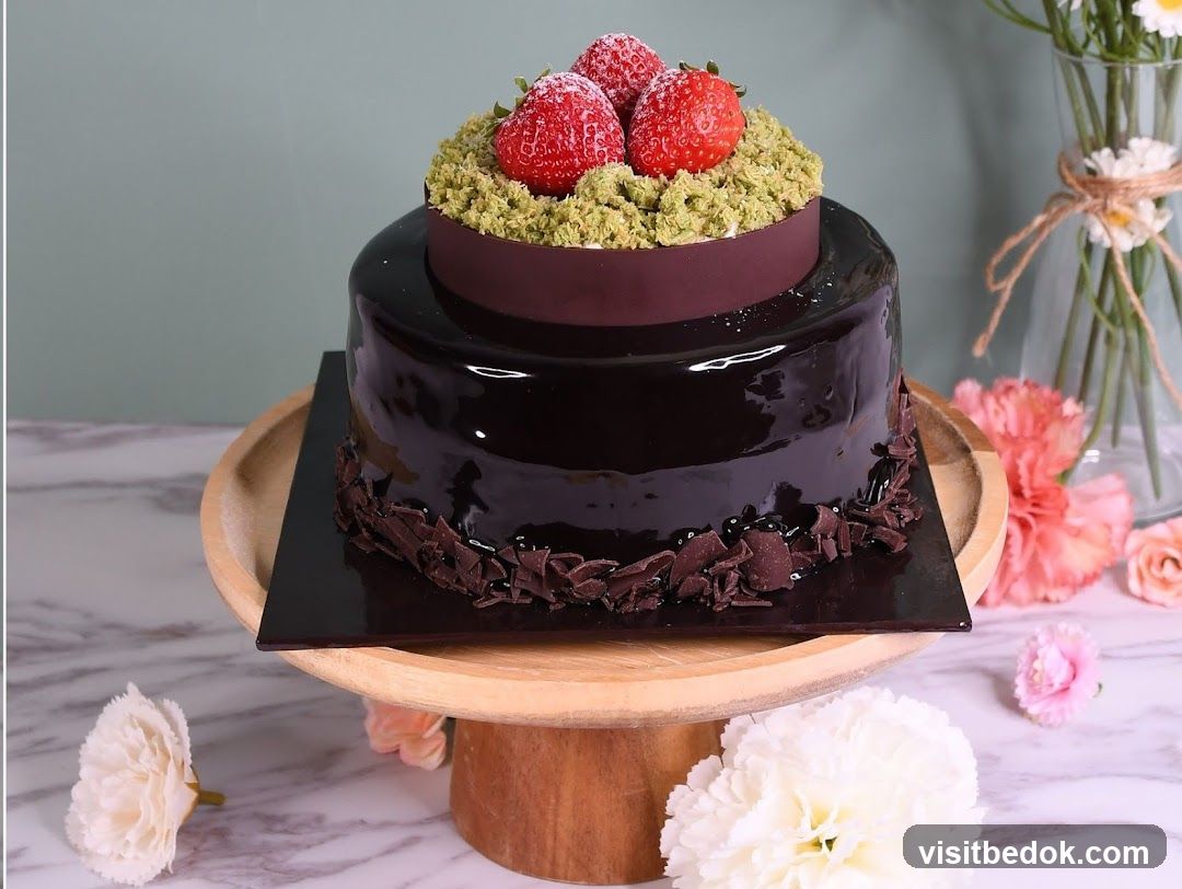 Chocolate cake with strawberries