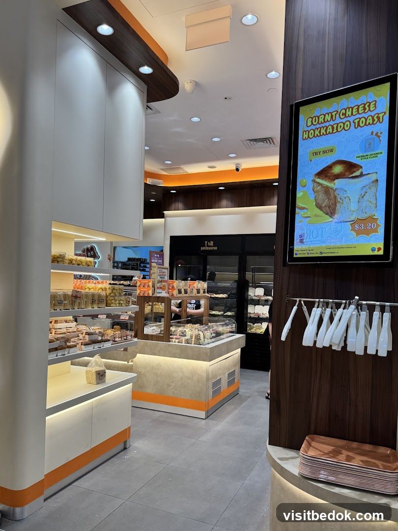 Bakery Interior with Display of Pastries and Advertisement