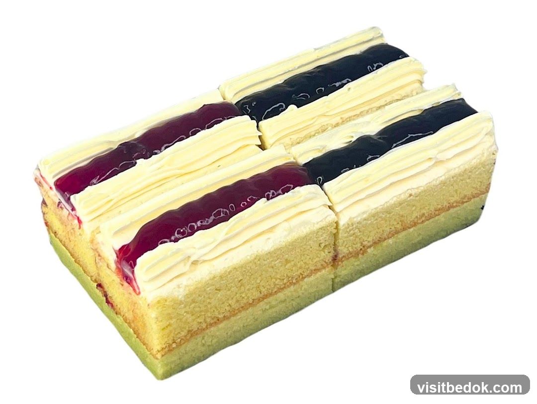 Rectangular Cakes with Cream and Fruit Filling
