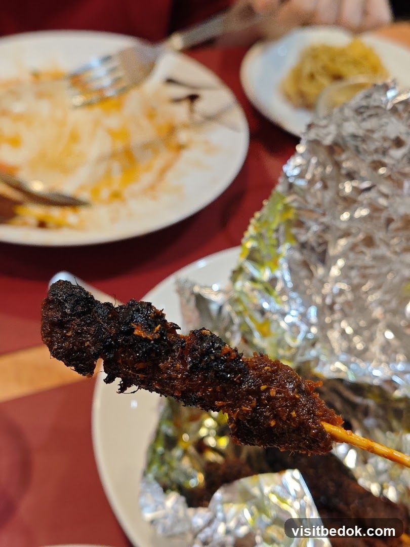 Close-up of a skewer of meat