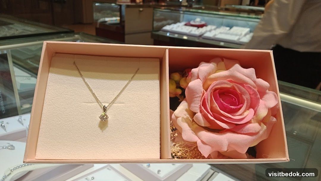 Jewelry Display Box with Necklace and Rose
