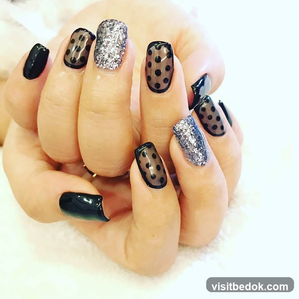 Polka Dot and Glitter Nails