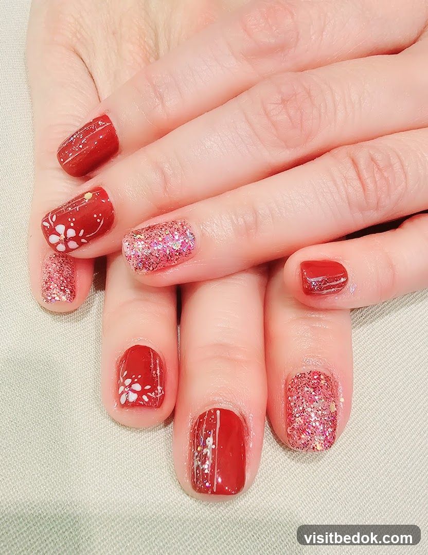 Red and Glitter Nails