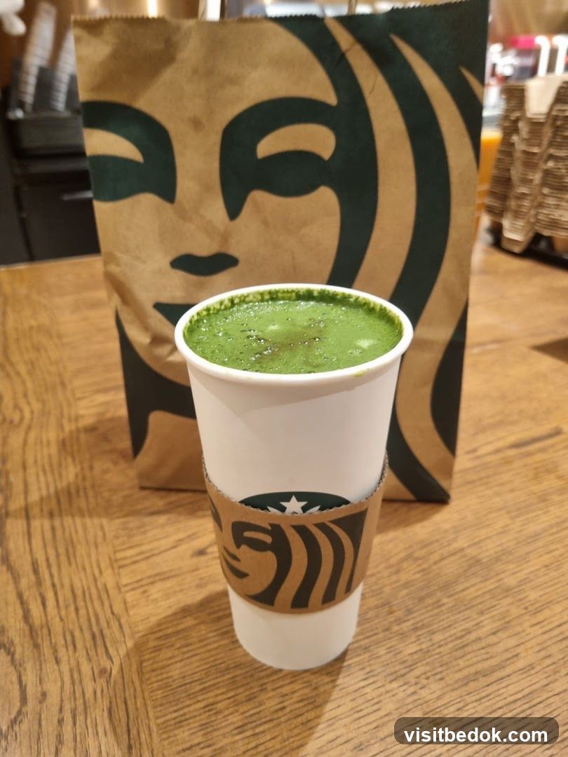 Matcha drink with Starbucks bag