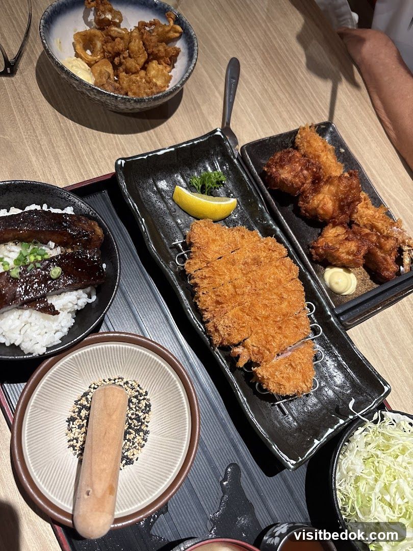 Japanese Meal with Tonkatsu and Side Dishes