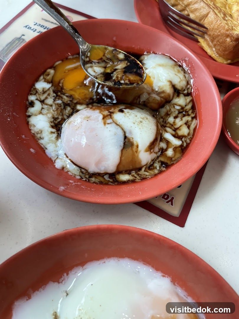 Soft-boiled eggs with soy sauce and pepper