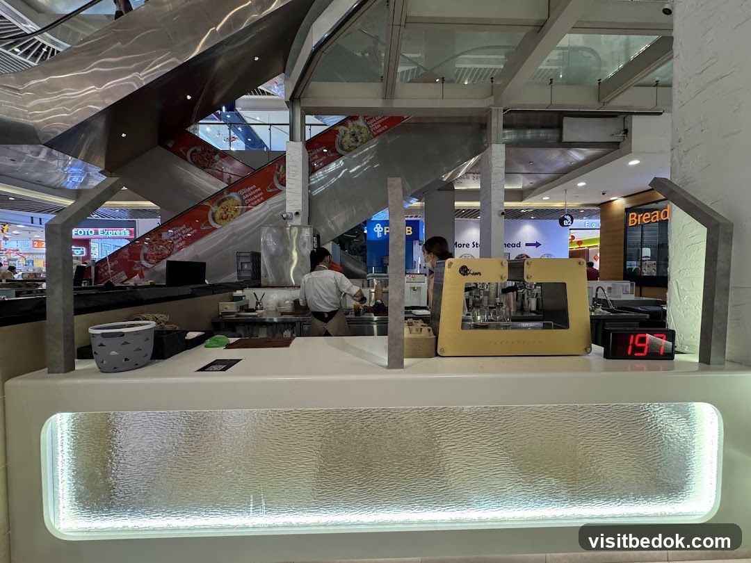 Food stall counter with espresso machine