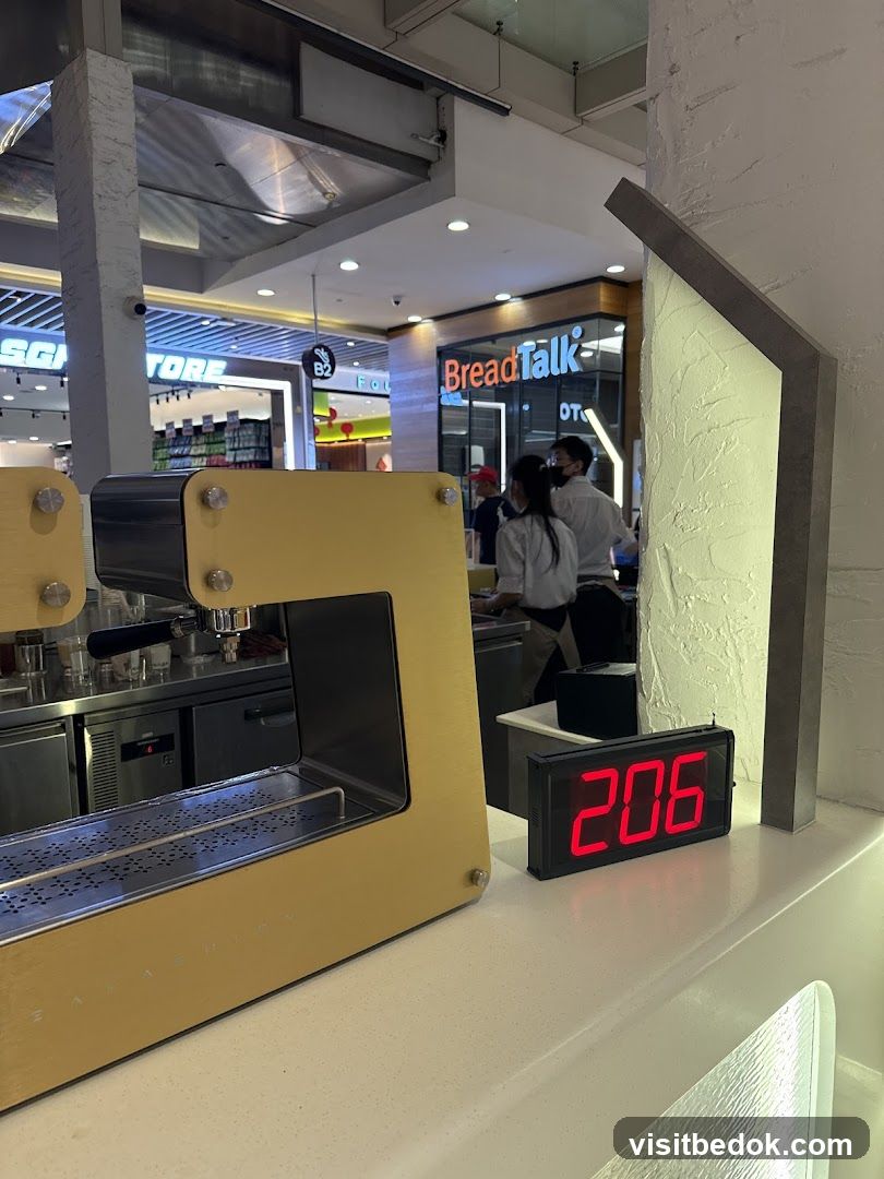 Coffee shop interior with digital display
