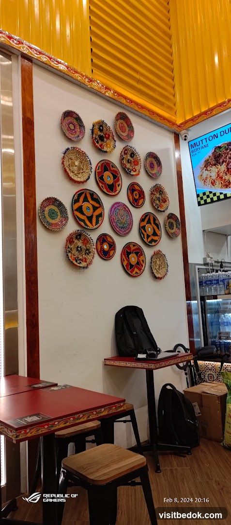 Restaurant Interior with Decorative Wall Hangings