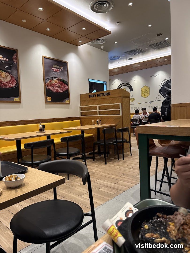 Restaurant Interior with Food and Seating