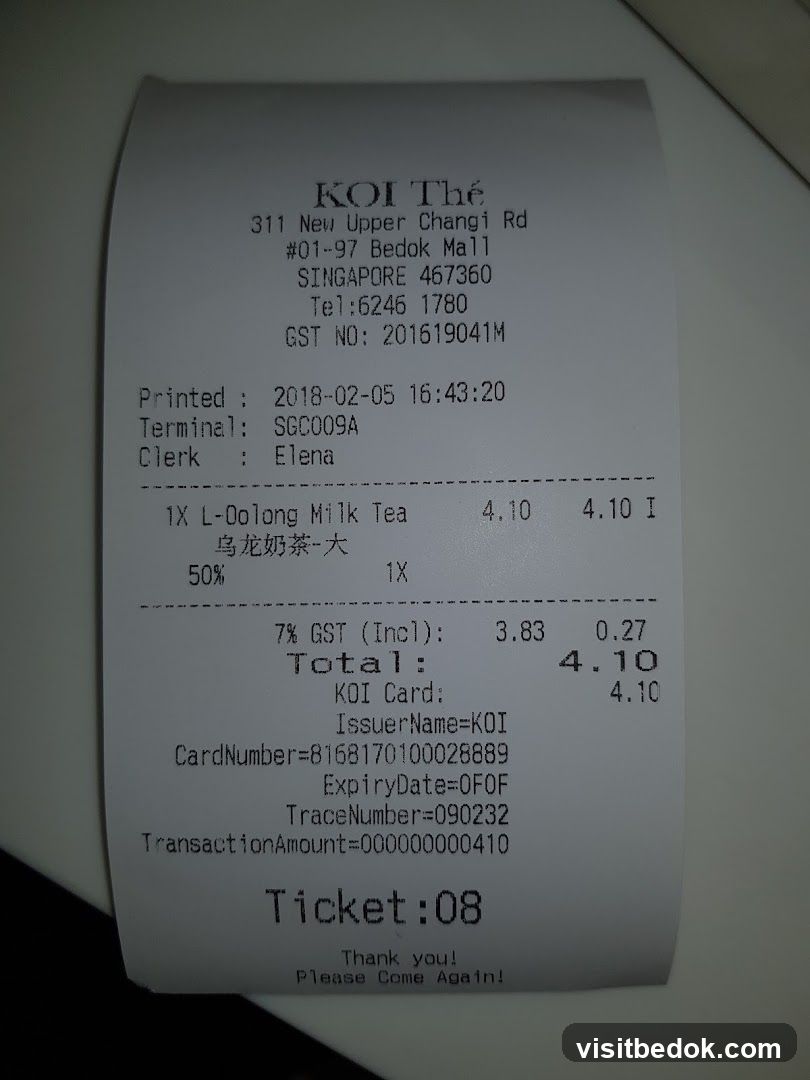 Receipt from KOI Thé