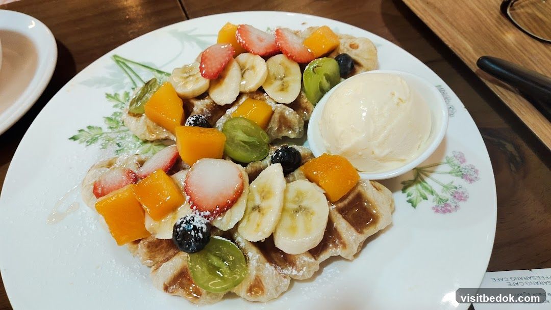 Waffles with Fruit and Ice Cream