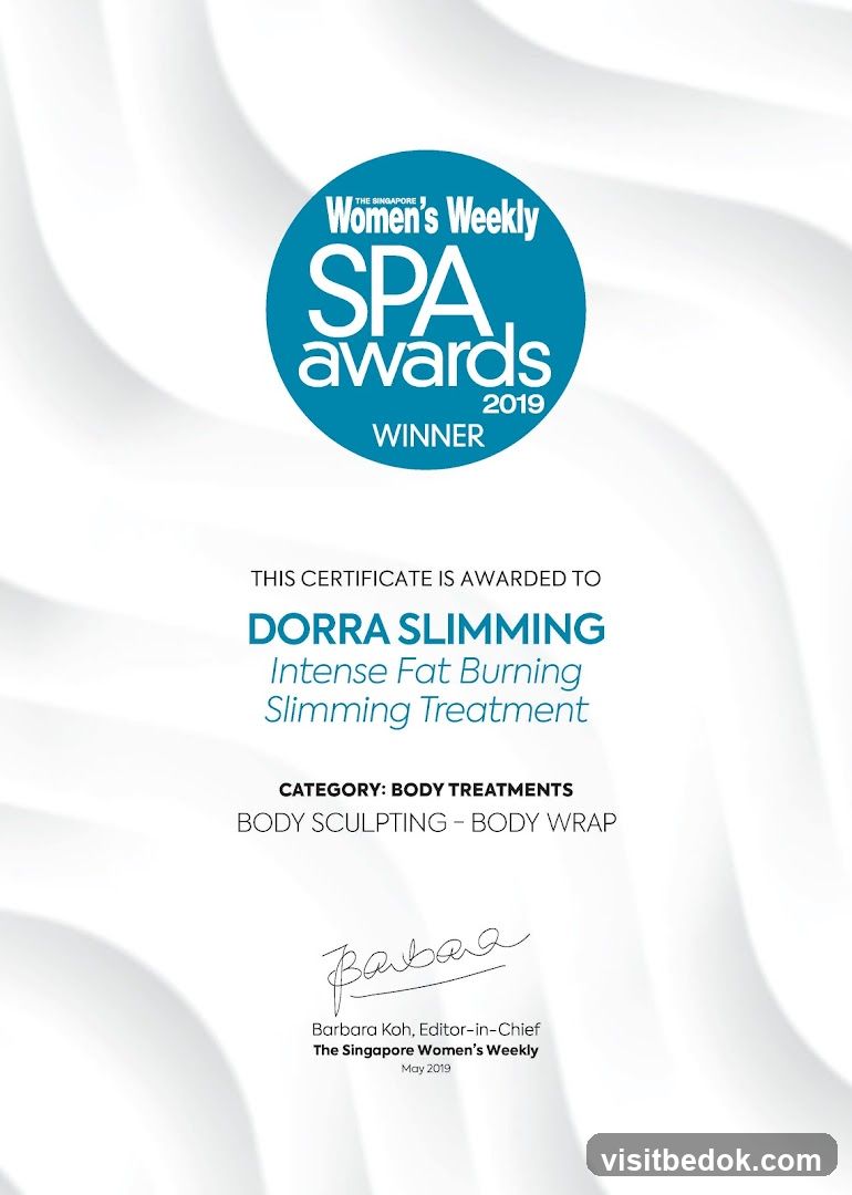 The Singapore Women's Weekly SPA Awards 2019 Winner Certificate