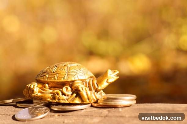 Golden Turtle Figurine with Coins