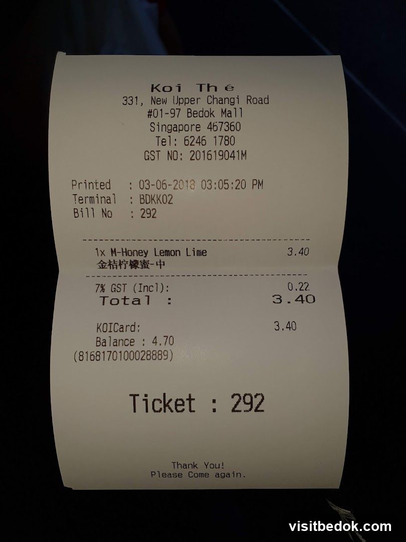 Receipt from Koi Thé
