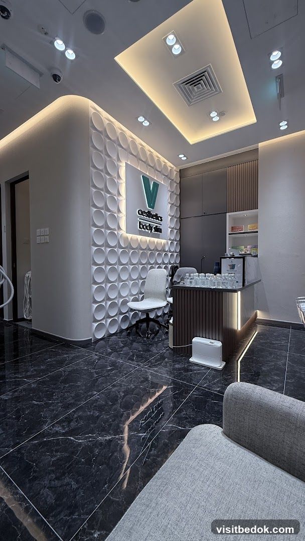 Modern reception area with logo