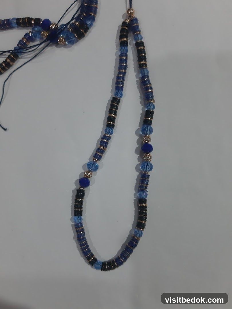 Blue beaded necklace and bracelet