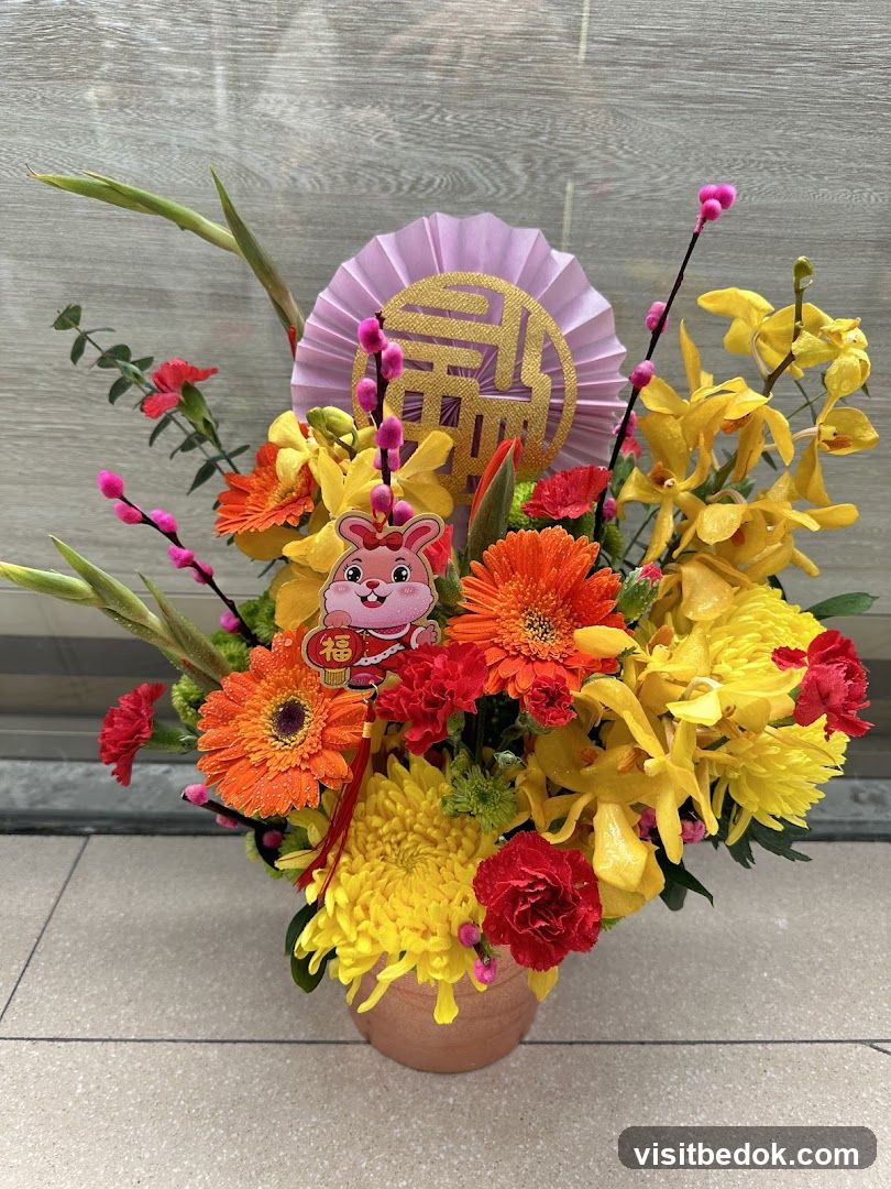 Flower Arrangement with Chinese New Year Decorations