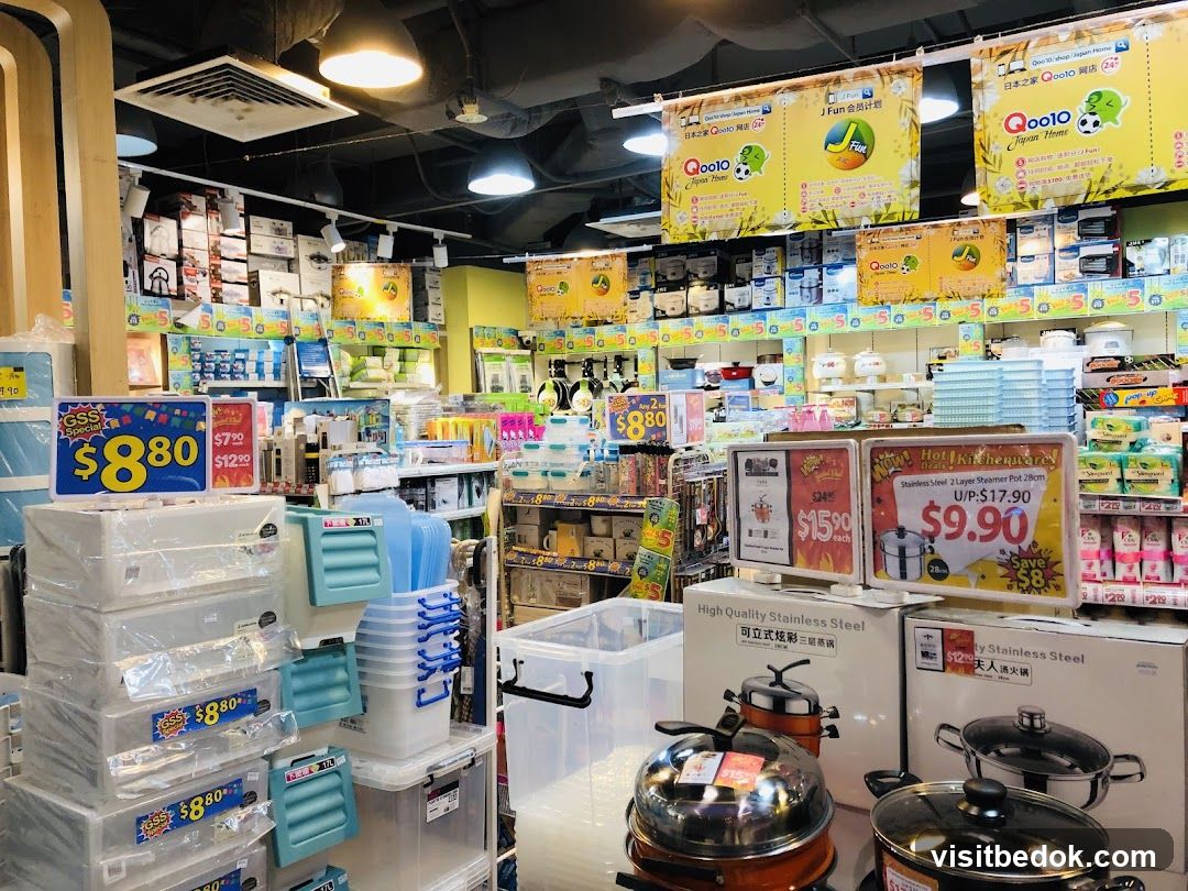 Store Interior with Kitchenware and Storage Boxes