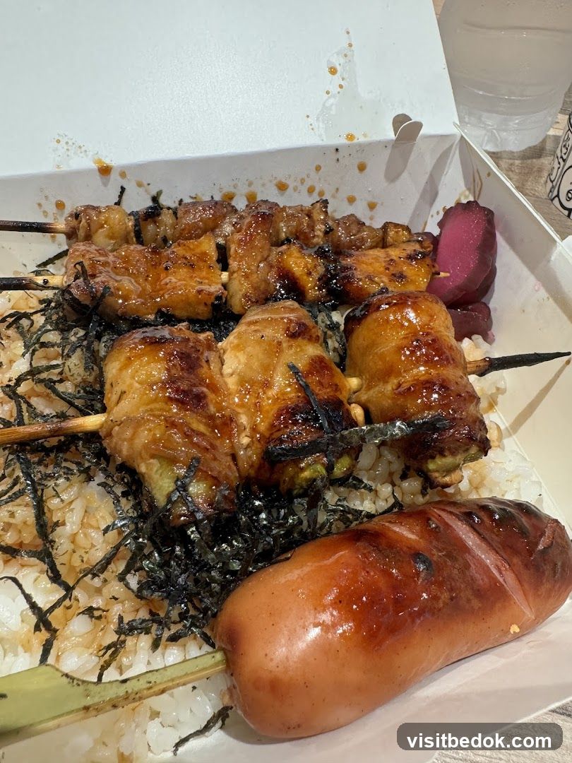 Bento Box with Skewers and Sausage