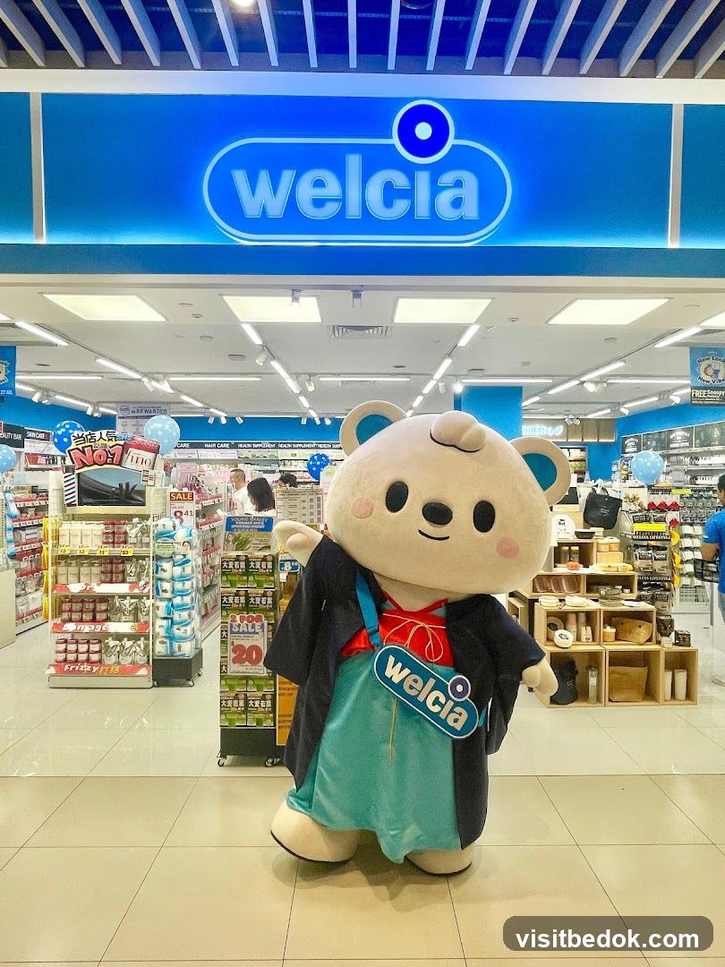 Mascot in front of Welcia store