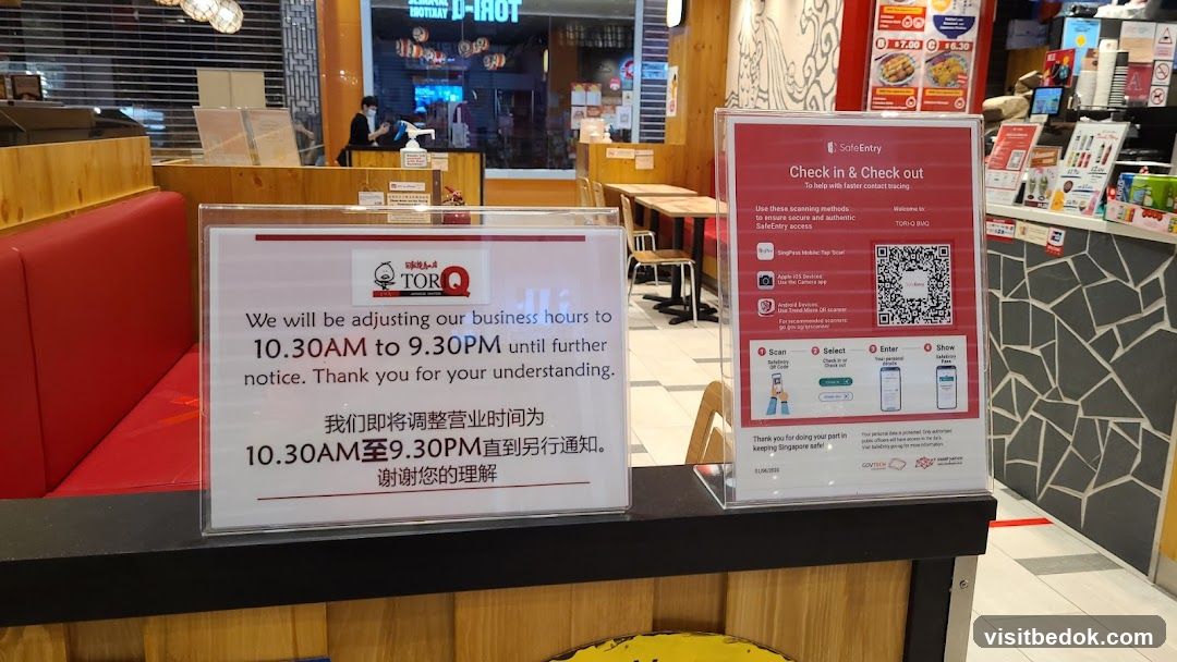 Restaurant Entrance with Business Hours and SafeEntry Poster