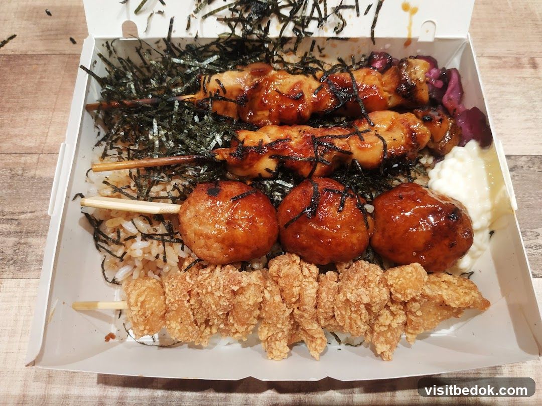 Bento Box with Skewers and Fried Chicken