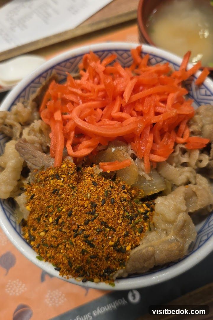 Beef Bowl with Shredded Carrots and Seasoning