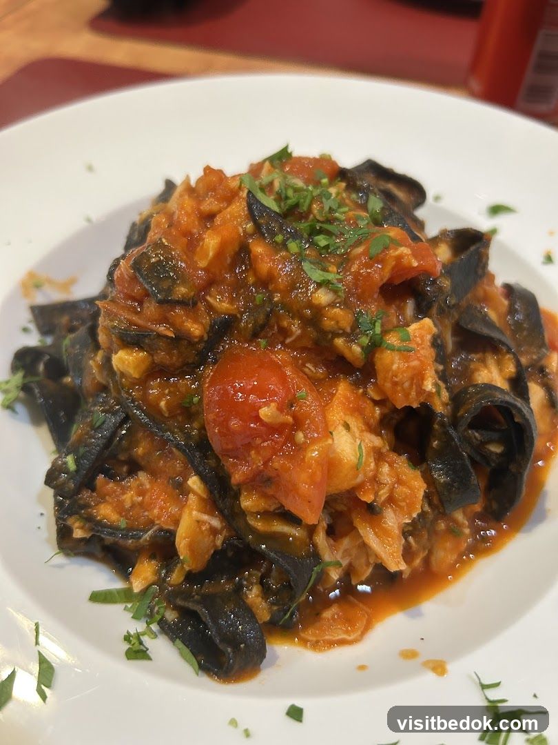 Black Fettuccine with Seafood and Tomato Sauce