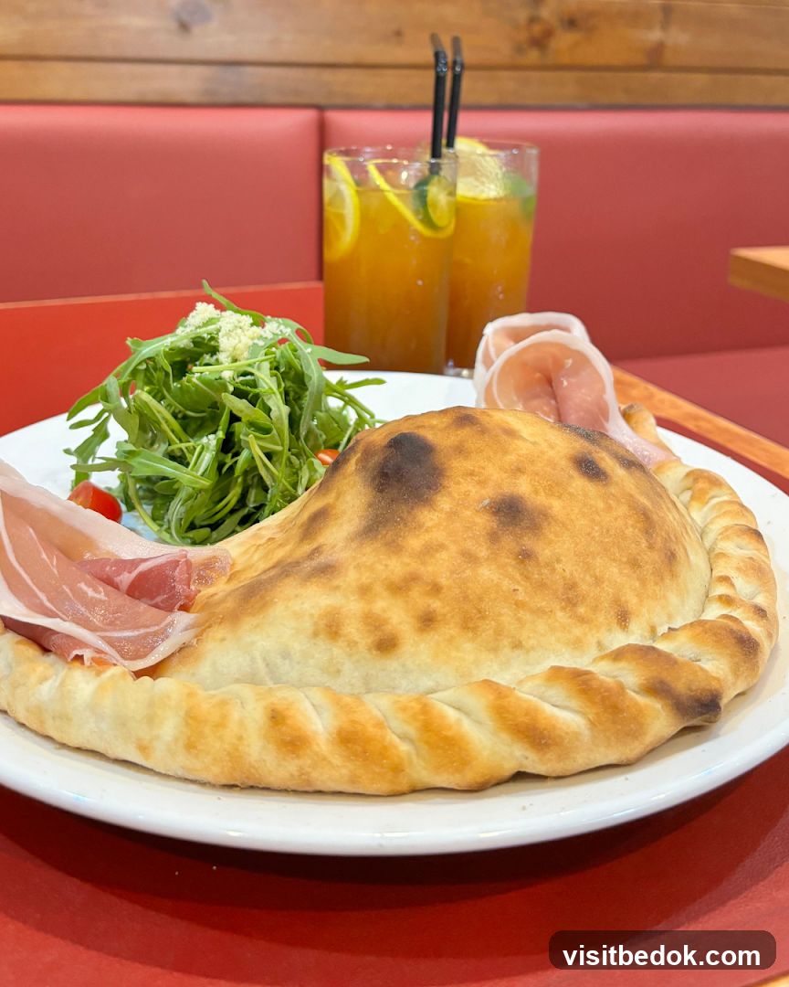 Calzone with Salad and Drinks