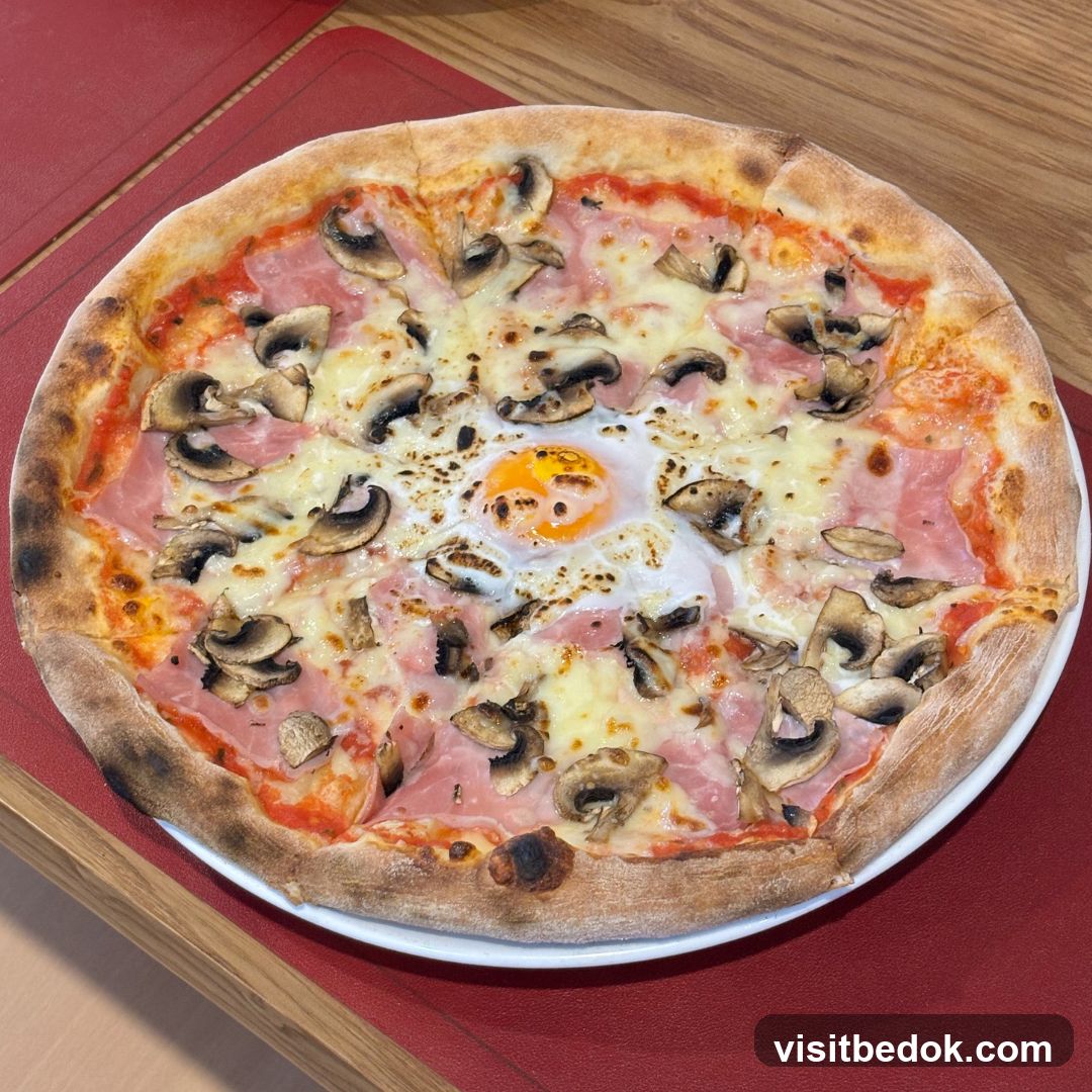 Pizza with Ham, Mushrooms, and Egg