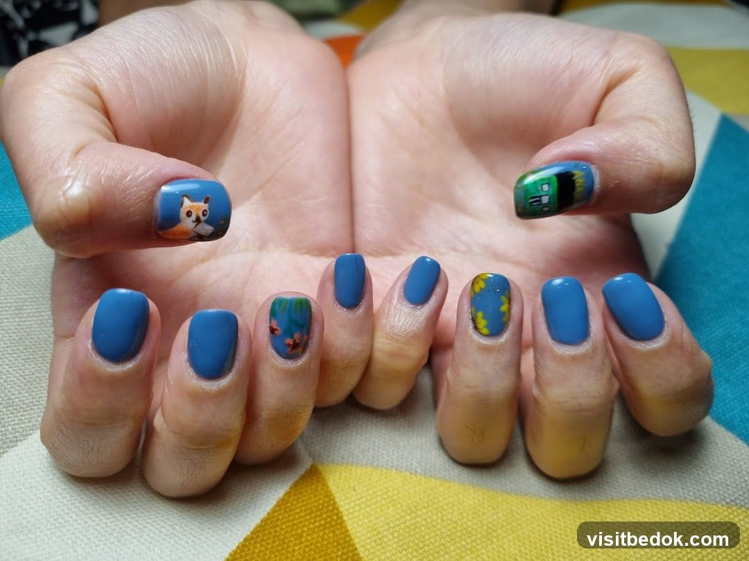 Nail Art with Fox and Floral Designs