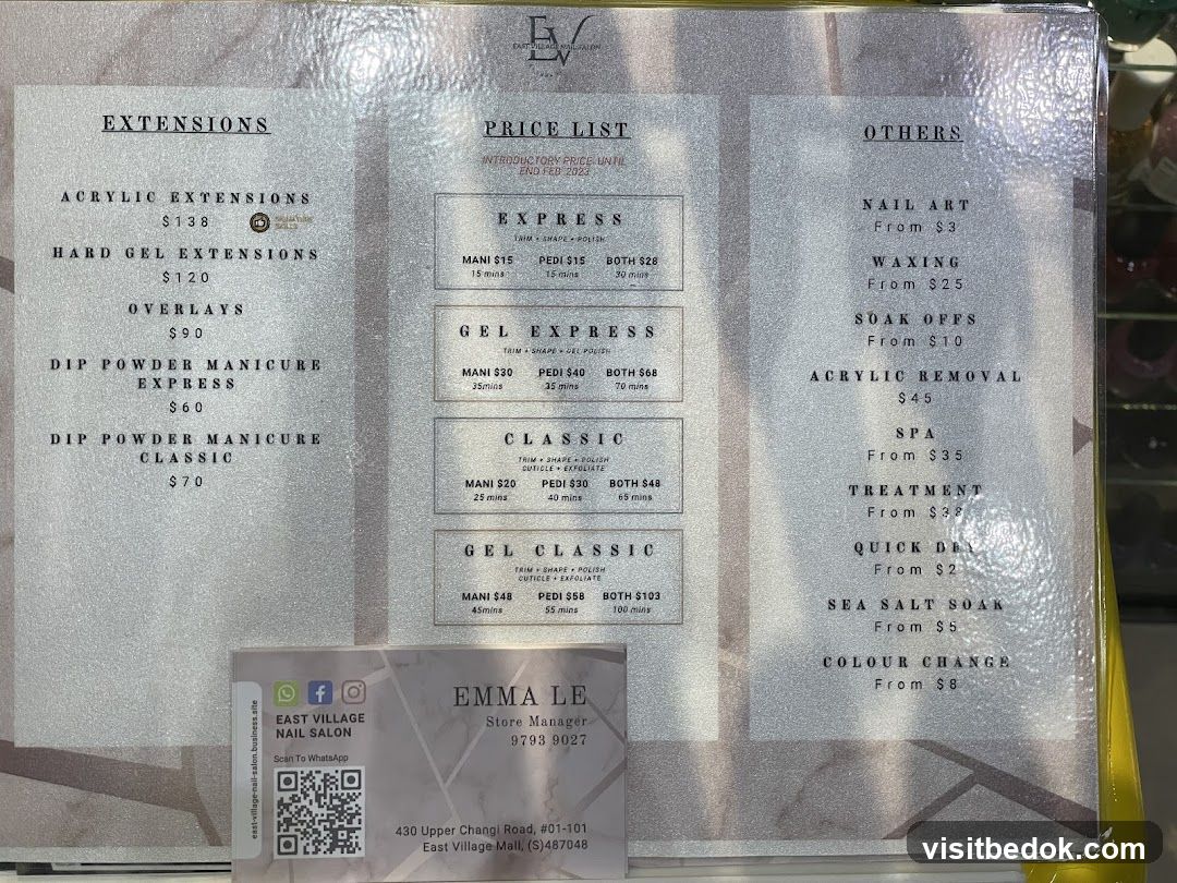 East Village Nail Salon Price List