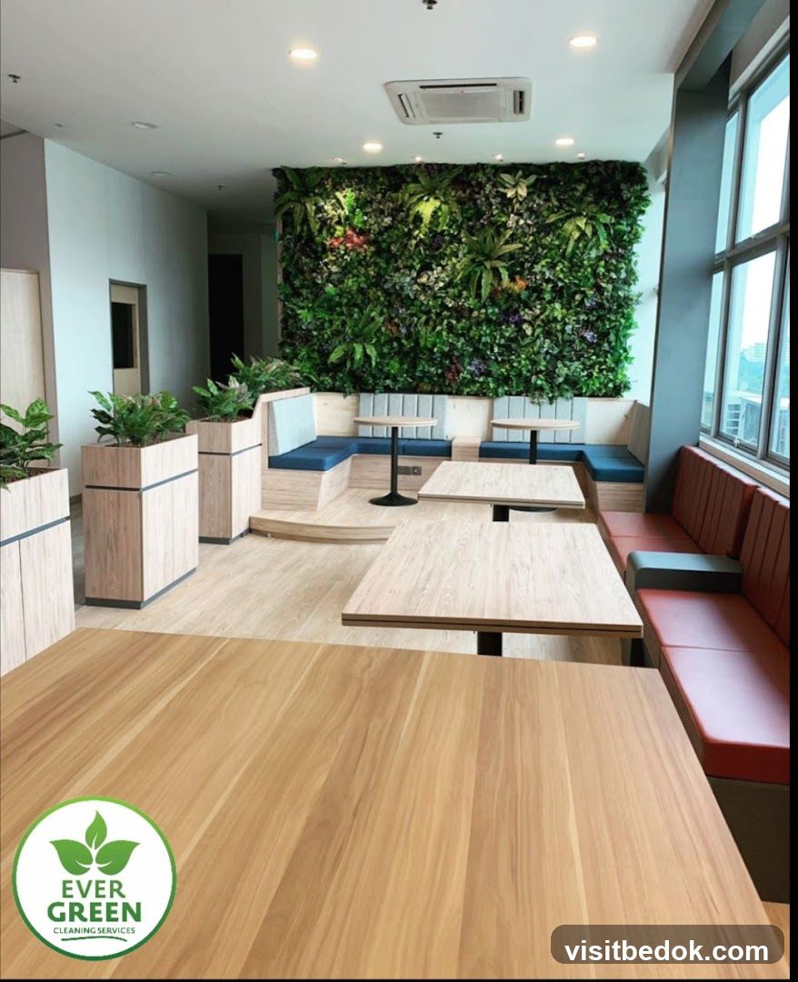 Modern cafe interior with a living wall
