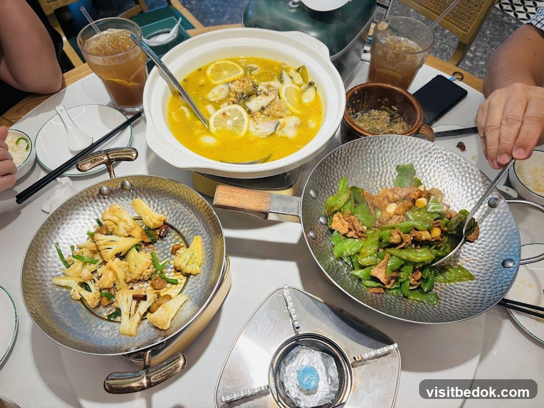 Table with various dishes and drinks