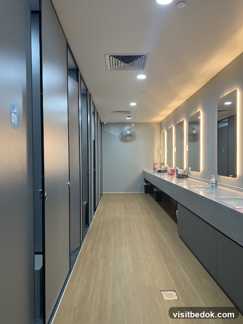 Modern Restroom with Stalls and Vanity