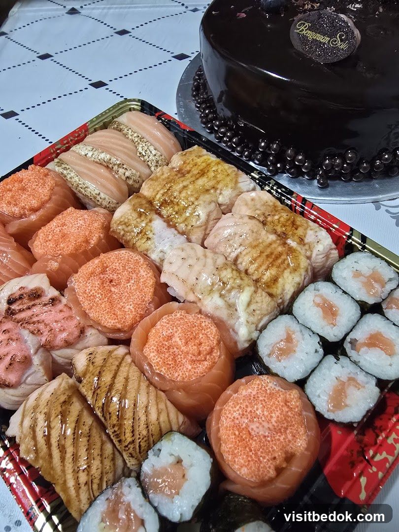 Sushi Platter and Chocolate Cake