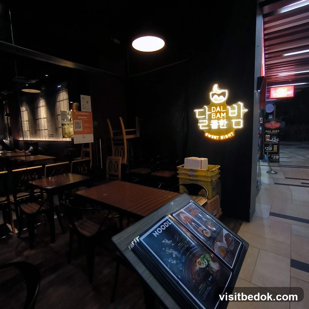 Restaurant Interior with Neon Sign